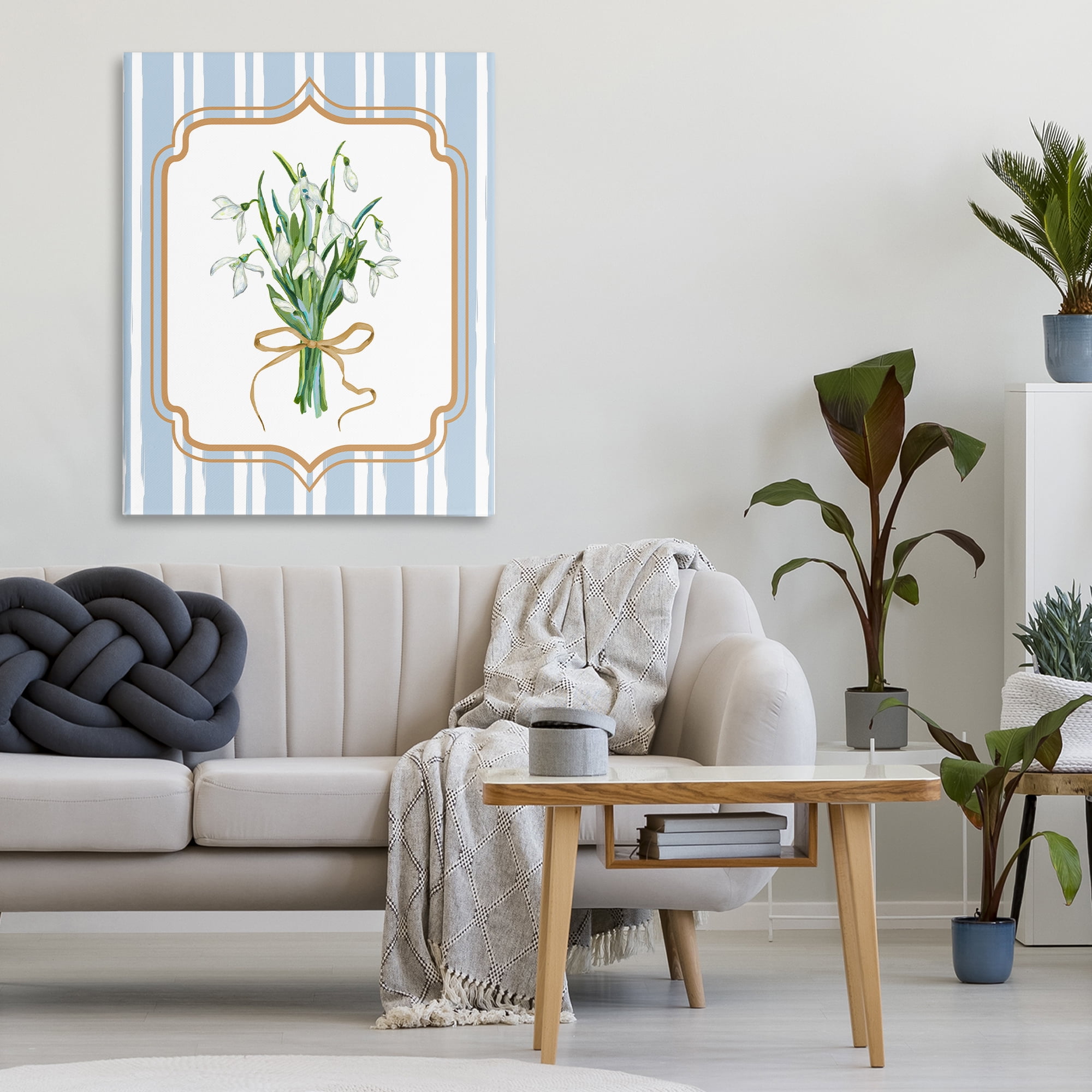 White Flower Bundle on Stripes Canvas Wall Art, design by Adonna Ebrahimi