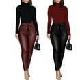 thumbnail image 6 of Sedceaty Women’s Bow PU Leather Pants Pencil Skinny Leggings High Waist Fashion Pure Color Trousers, 6 of 6