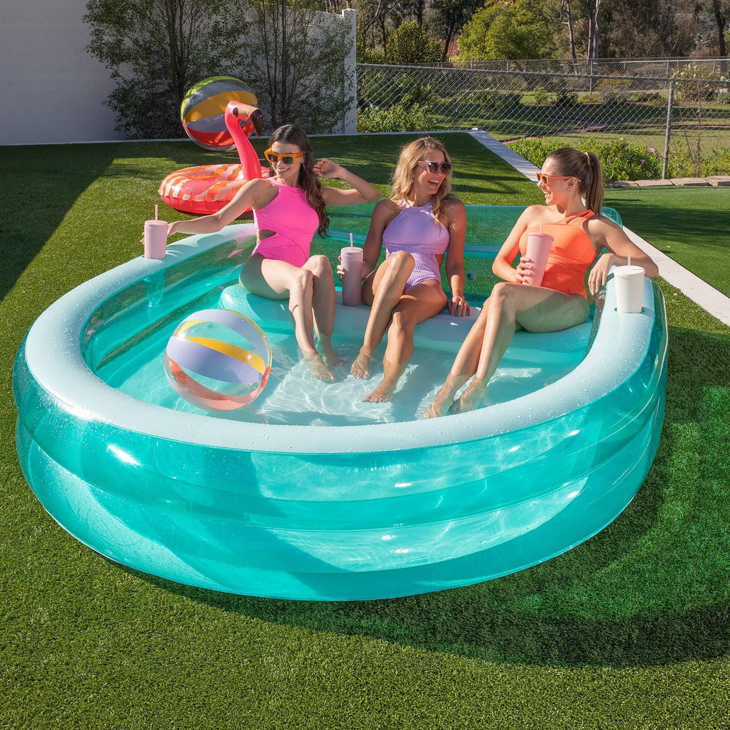 Funsicle Blissful Bench Inflatable Pool For Kids & Adults, 89"" x 83"" x 27"", Age 3 & up