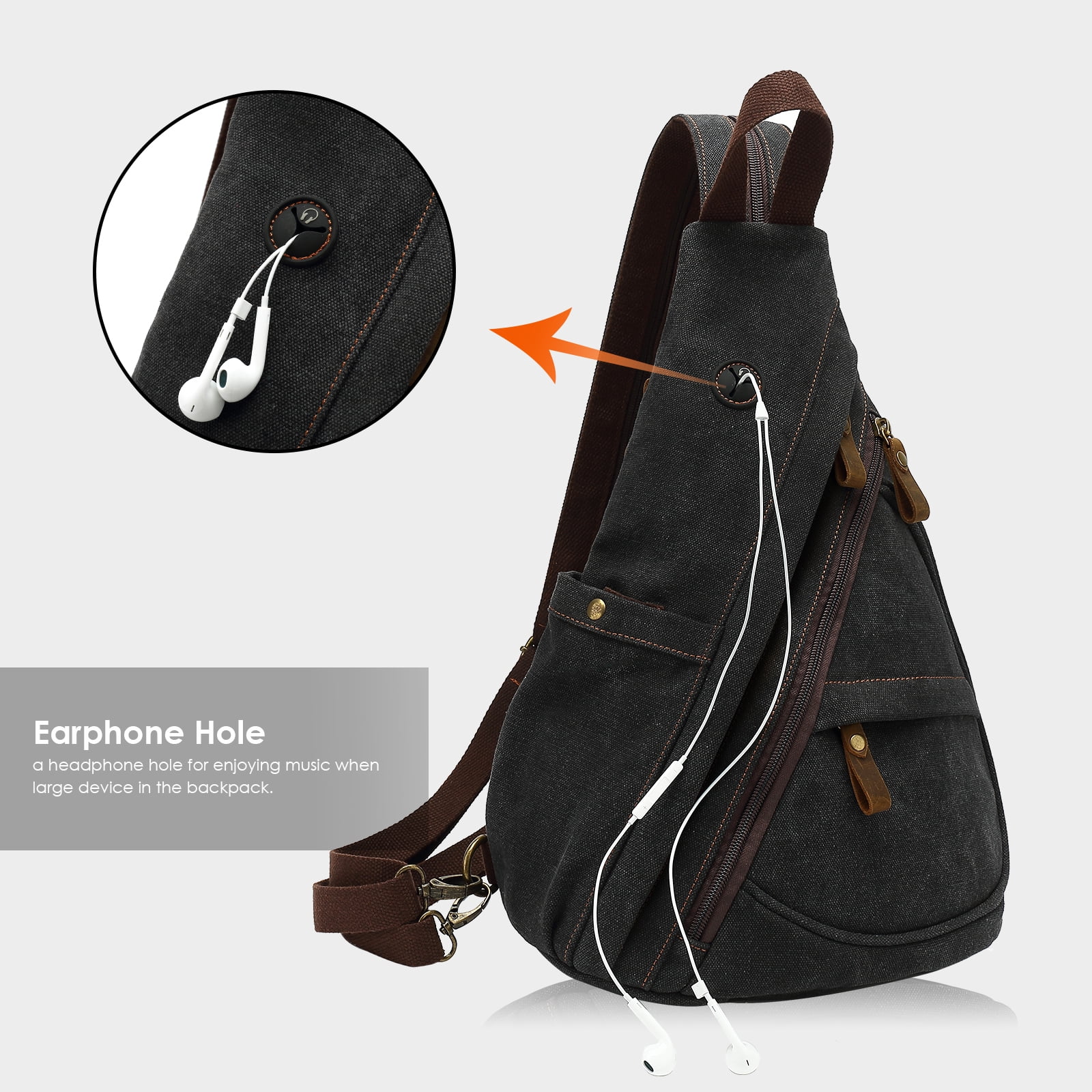 Ueasy Vintage Canvas Sling Bag with Earphone Hole, Water-Resistant Crossbody Backpack for Hiking Travel Gym, Perfect Gift for Thanksgiving & Christmas, Unisex
