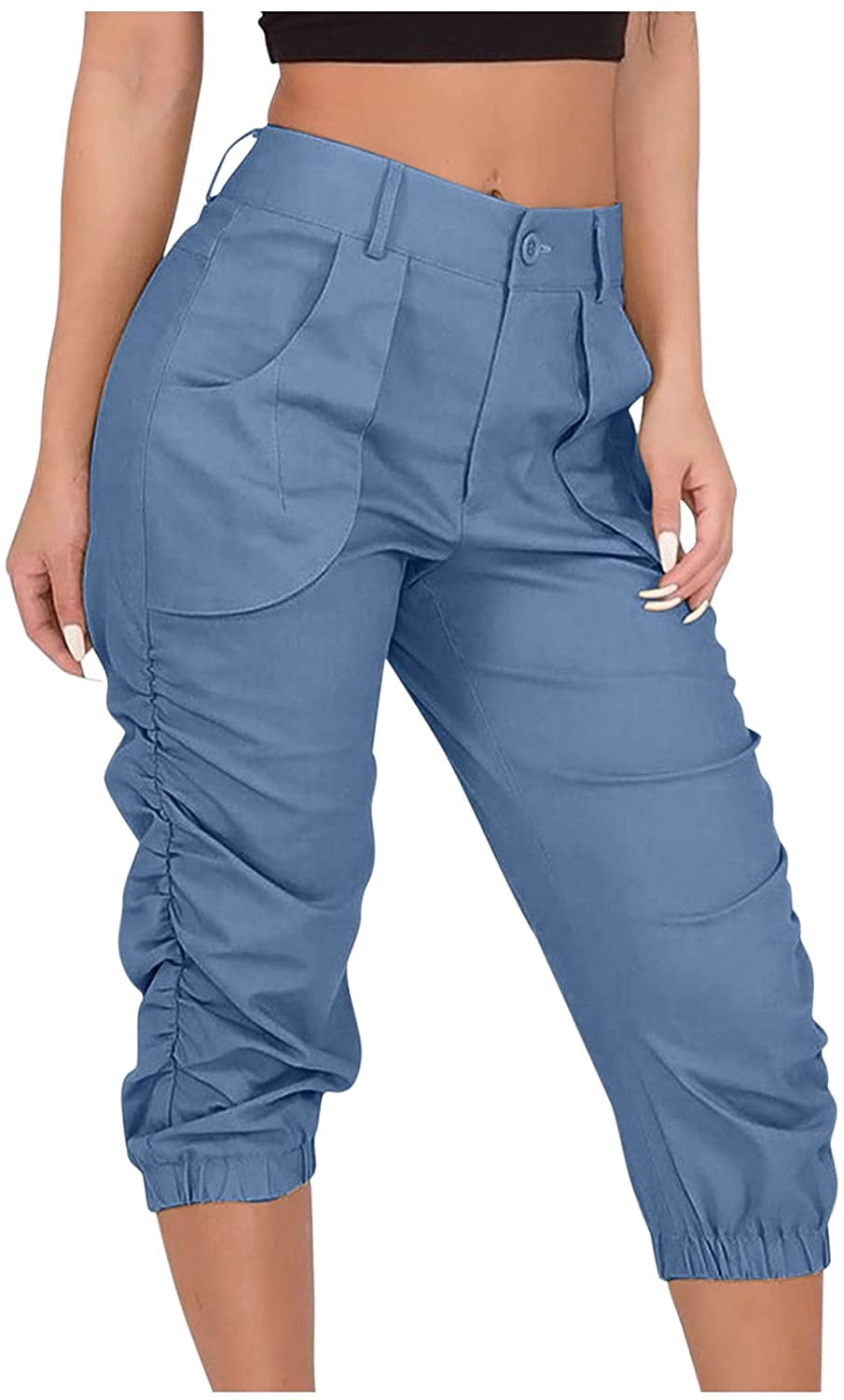 Womens Capri Pants Loose Yoga Wide Leg 