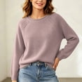 thumbnail image 3 of XUNKUSGA Tops for Women Casual Loose Crewneck Raglan Long Sleeve Knit Pullover Sweaters for Women Classic Solid Color Thermal Fall Winter Sweater Top Purple Free Size, 3 of 6