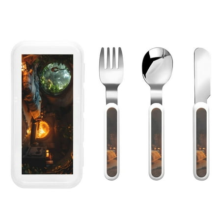 

Picia Cozy Tree Hole Cabin Print Children s Knife Fork And Spoon Set - Kids’ Knife Fork Spoon - Stainless Steel Kids Silverware Set - Metal Kids Cutlery Set