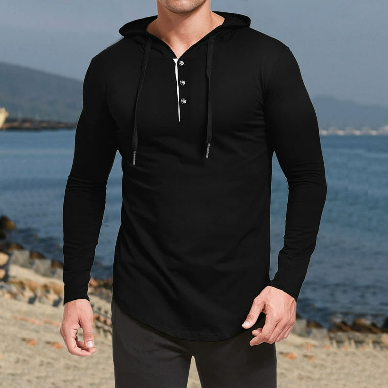 Men's Workout Hoodie Button Up Muscle Gym Sport Sweatshirt Long Sleeve  Lightweight Athletic Pullover Hooded Tops
