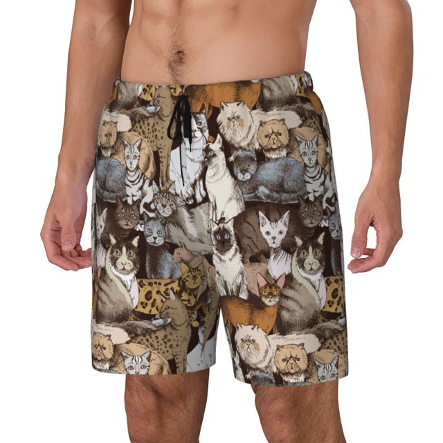 Balery Cut Cats Bañador para hombre, shorts de playa de secado rápido con entrepierna y forro de compresión-X-Large