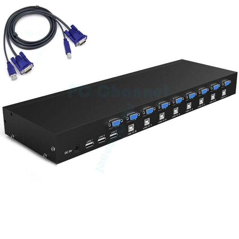 NEW 8 Port USB KVM VGA Switch with 8 Set Cable For Mouse Keyboard