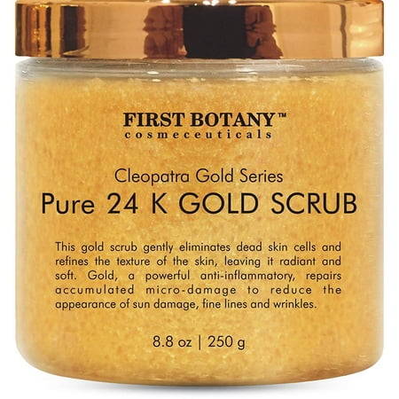 The BEST 24K Gold Scrub for Face and Body 8.8 oz reduces the appearance of Sun Damage, Fine Lines and Wrinkles- Powerful Body Scrub Exfoliator and Daily Moisturizer For All Skin