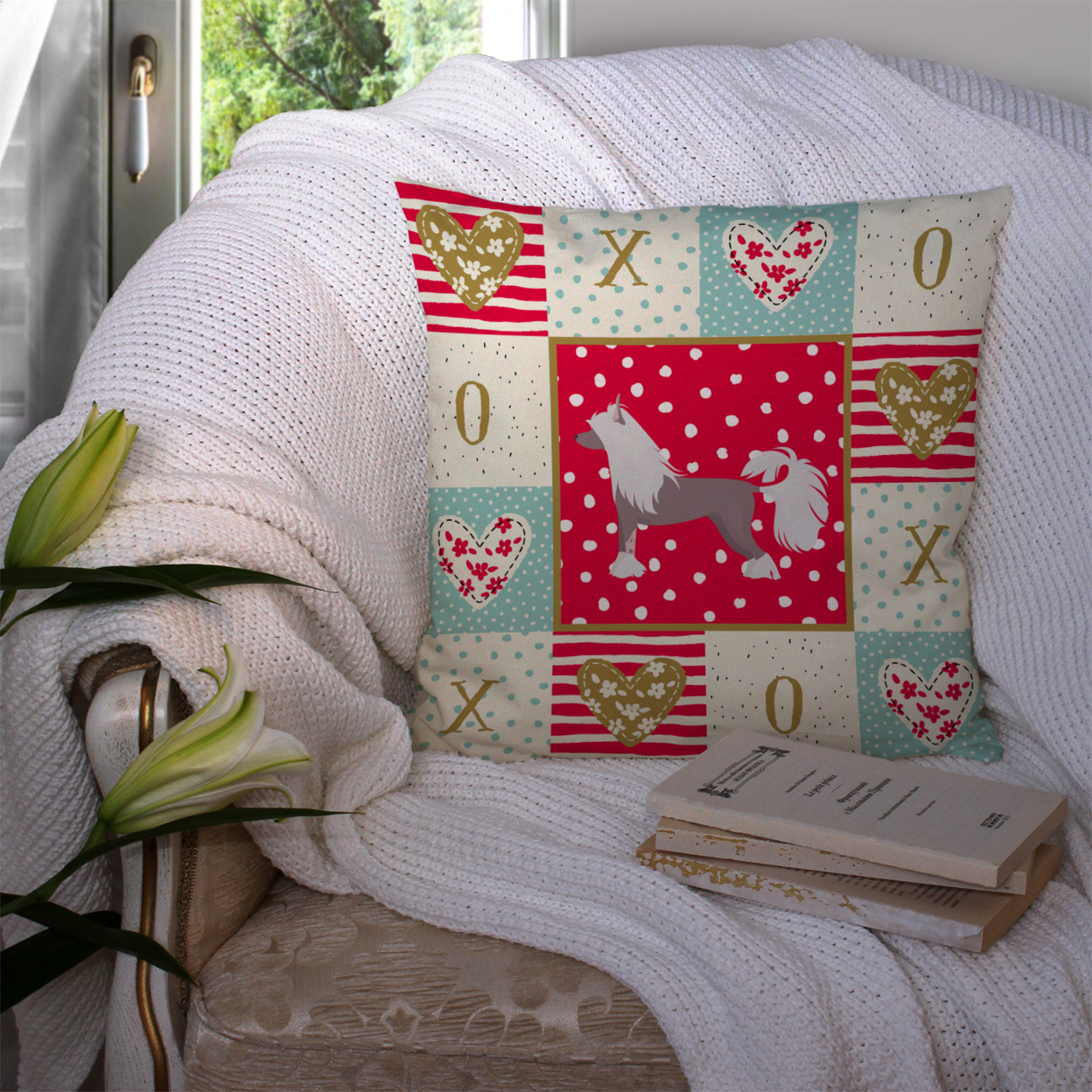Chinese Crested #2 Love Fabric Decorative Pillow