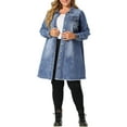 thumbnail image 2 of Unique Bargains Women's Plus Jeans Long Sleeve Long Denim Jackets, 2 of 7