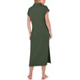 thumbnail image 2 of Women Summer Casual Midi Dresses Short Sleeve V Neck Loose Split Beach Vacation Tshirt Maxi Dress Green S, 2 of 5