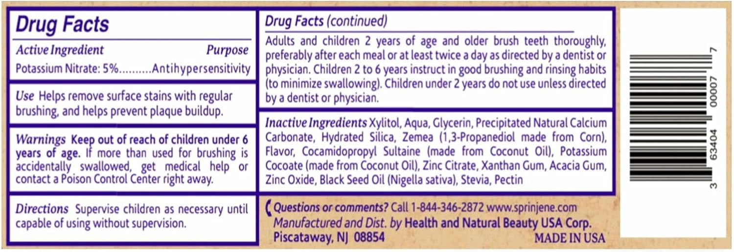 SprinJene Natural Sensitivity Relief Fluoride Free Toothpaste, Pack of 4