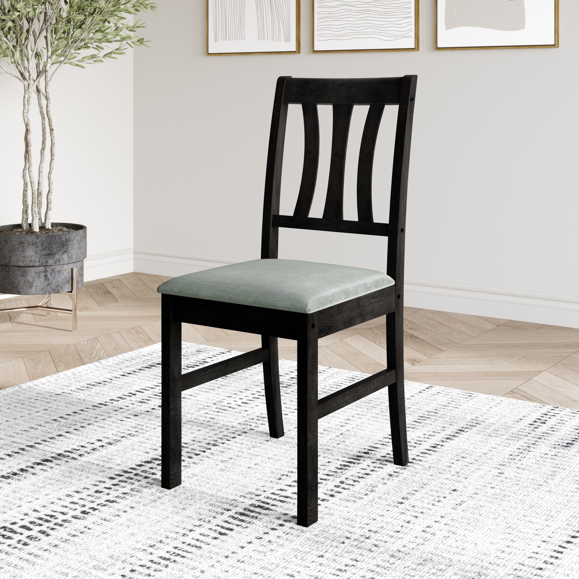 Home Design Denton 5-Piece Dining Set, Black/Gray, Rectangular Table with Ladder-Back Cushioned Chairs, Modern Style