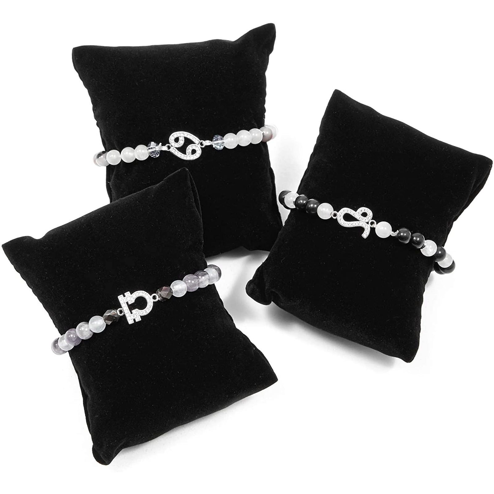 12 Packs Soft Velvet Bracelet Display Pillow for Jewelry Watches Bangle, Black, 3 x 3 inches