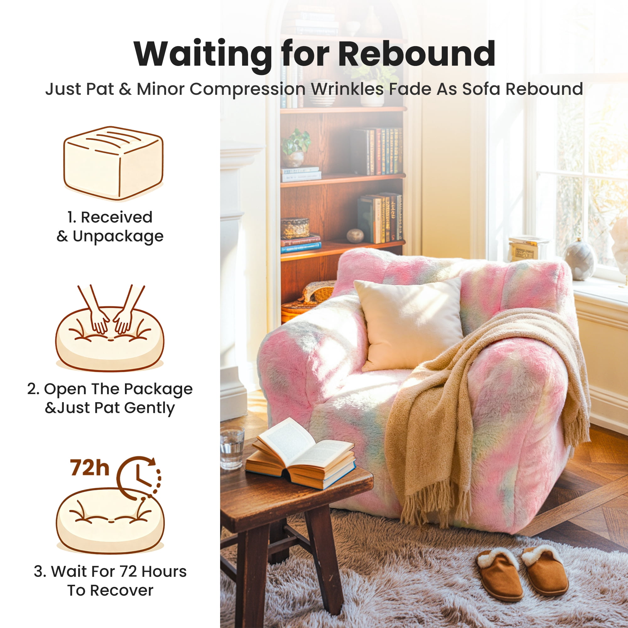 Foam Filled Bean Bag Chair, Plush Corduroy Lazy Sofa