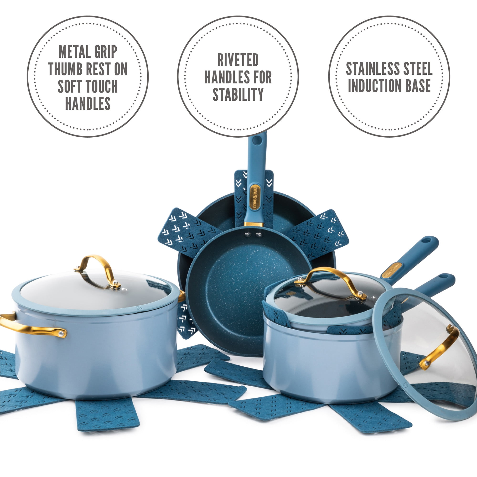  Thyme & Table 12-Piece Nonstick Ceramic Cookware Set,  Blue/Ideal for cooking exquisite dishes/Mom needs it/Ideal product for  Chef/This product should not be missing in your home, Granite Blue: Home &  Kitchen