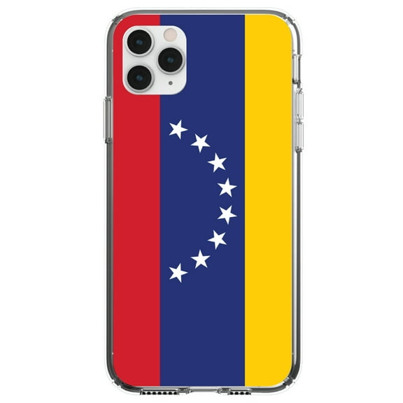 DistinctInk Clear Shockproof Hybrid Case for iPhone 12 MINI (5.4" Screen) - TPU Bumper, Acrylic Back, Tempered Glass Screen Protector - Venezuela Flag Red Blue Yellow - Show Your Love of Venezuela