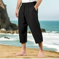 thumbnail image 2 of WTOBBY Men's Cotton Linen Cropped Beach Pants for Summer Vacation, Elastic Drawstring Waist with Quick-Dry Fabric and Comfortable Design for Swimming and Outdoor Activities ,Black L, 2 of 3