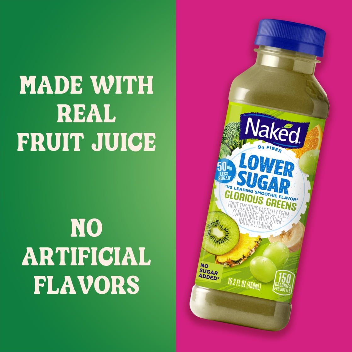Naked Juice Lower Sugar Glorious Greens Flavored Smoothie Blend, 15.2 fl oz