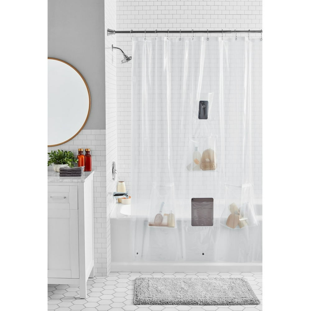 Better Homes & Gardens PEVA 5 Pocket Shower Curtain Liner, Clear, with