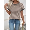 thumbnail image 4 of DOKOTOO Women's Short Sleeve T Shirts Summer Ribbed Knit Crewneck Striped Loose Basic Tee Casual Tops Blouses, 4 of 8
