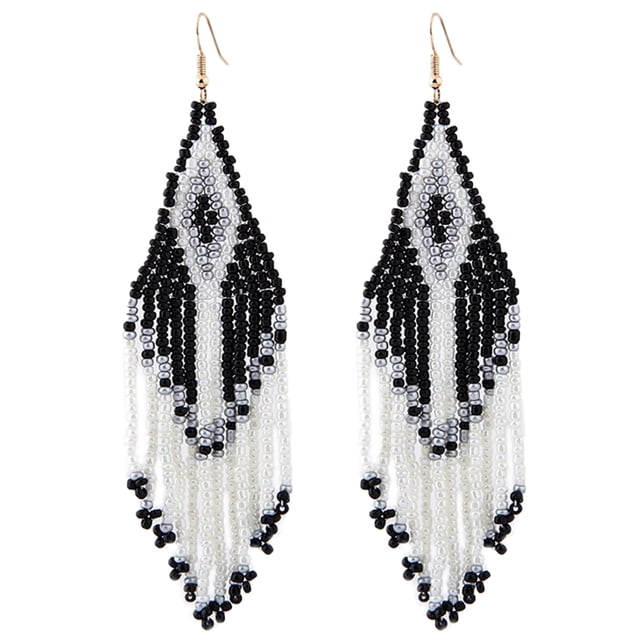 Boucles d'Oreilles Pendantes Longues Créatives Rétro Perlées avec Franges