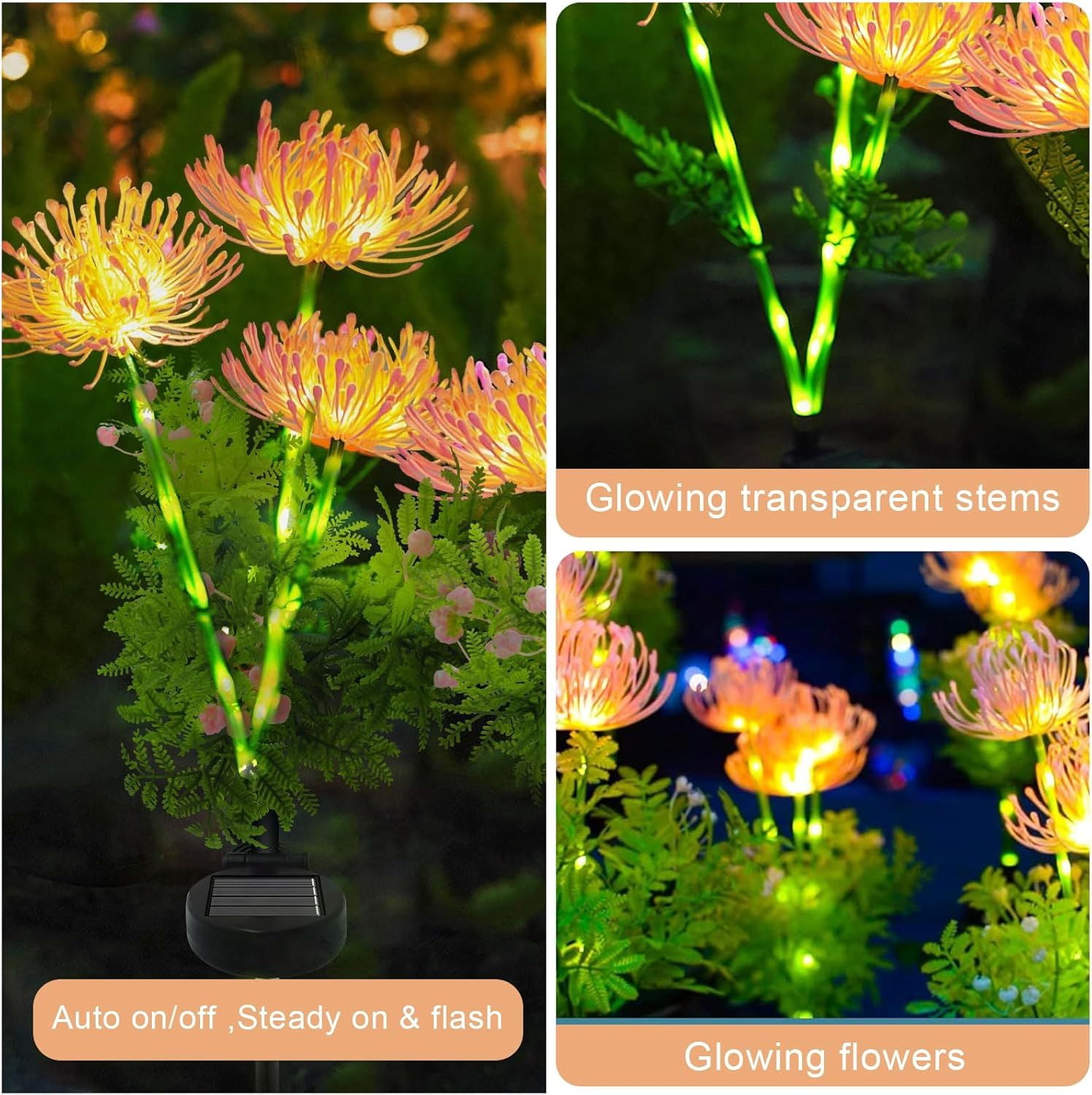 4 Pack Solar Garden Lights Outdoor, Solar Flower Lights for Yard with Lighting Modes, Glowing Flowers & Stems, Auto ON/Off Outdoor Light for Garden Decoration