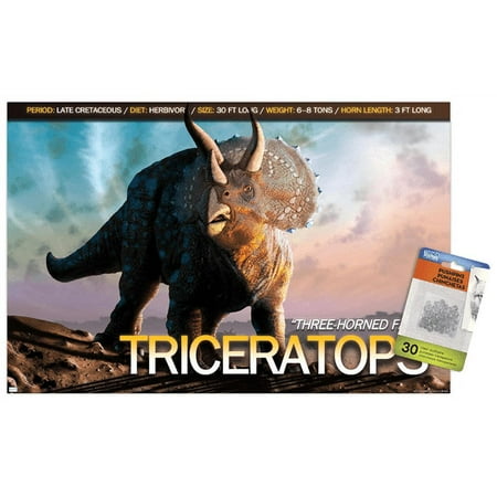 Dinosaurs - Triceratops Wall Poster with Pushpins, 14.725" x 22.375"