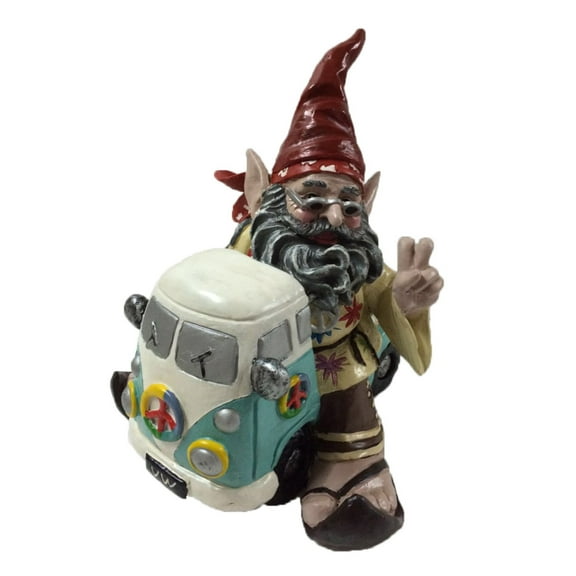Homestyles The 60's Jerry "Peace Man" Hippie Gnome Riding in His Groovy VW Bus Home & Garden Statue 11"H