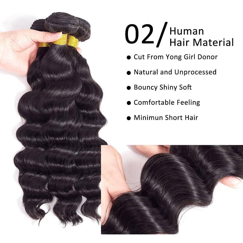 Ustar Brazilian Virgin Hair Loose Wave Bundles Loose Deep Wave Bundles Human Hair Bundles Weave Hair Human Bundles Natural Black Color 10 inch