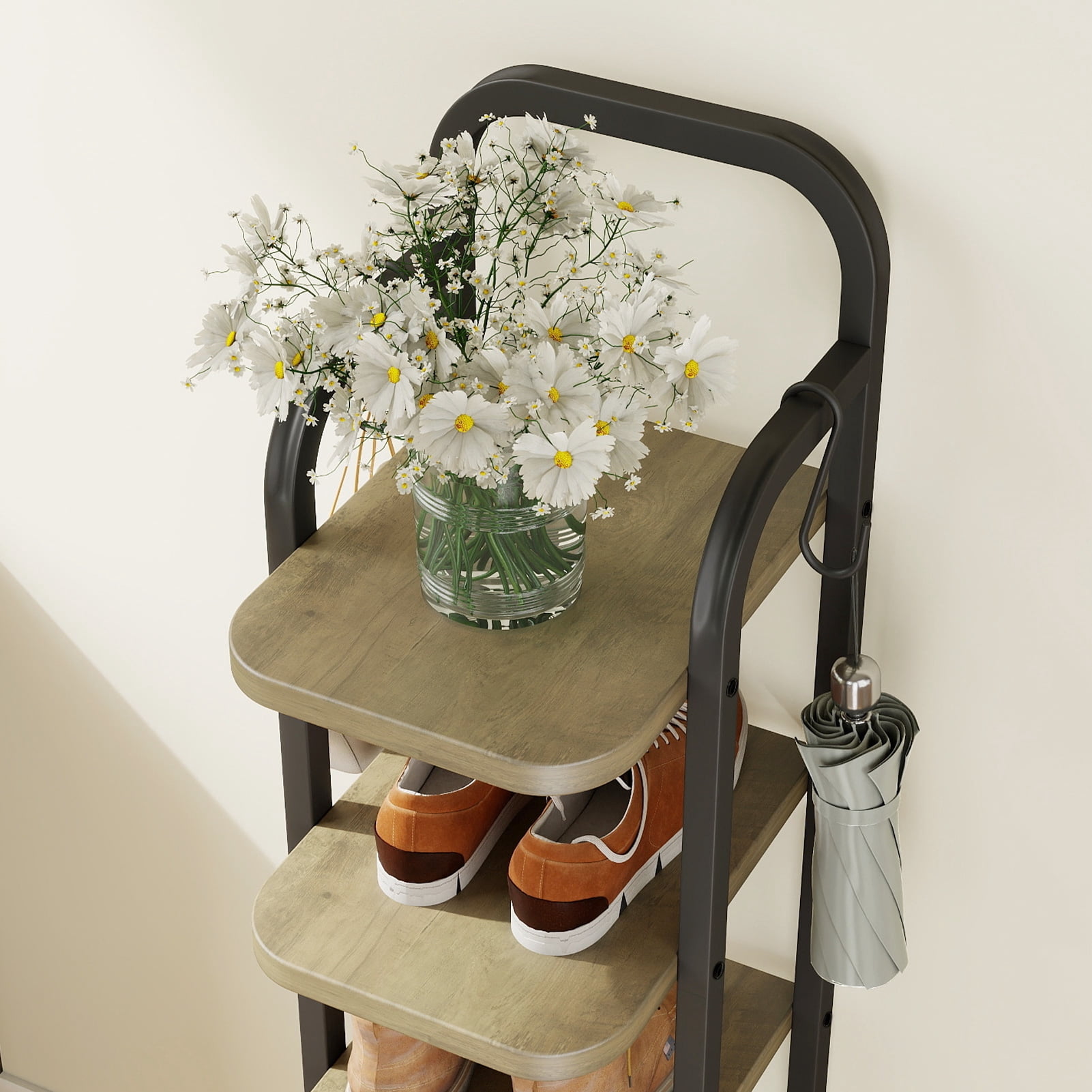 8 Tier Vertical Shoe Rack, Narrow Shoe Storage Organizer with Adjustable Shelves and 2 Hooks, for Small Spaces Entryway Living Room Bedroom