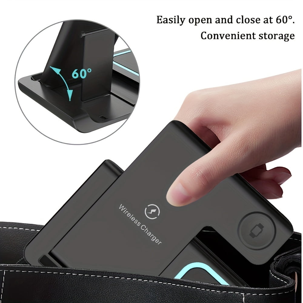 Foldable 15W Fast Charging Base for Iphone 15, 14, 13, 12 Pro Max, Apple Watch 8, 7, And Airpods - 3 in 1 Wireless Charger Stand Pad