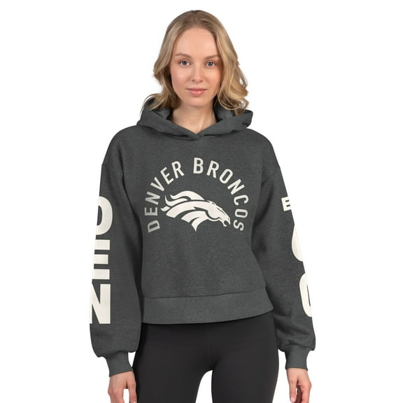 Women's Starter  Heather Charcoal Denver Broncos Star Player Cropped Fleece Pullover Hoodie
