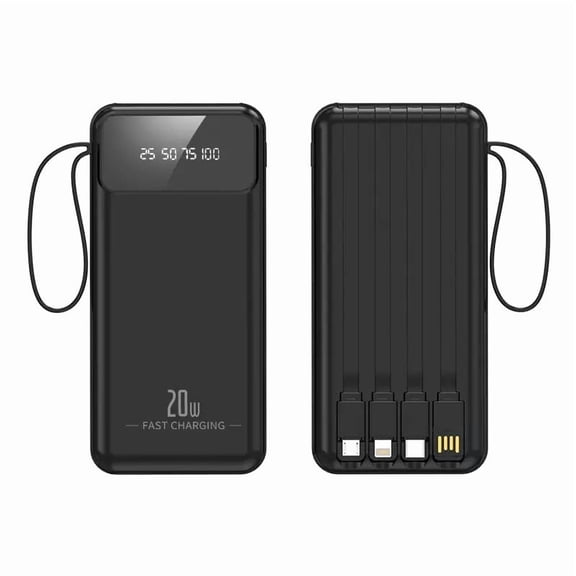20000mAh Power Bank, Portable Charger with Built in Cable Fast Charging Battery Pack Slim 6 Outputs 3 Inputs LED Display Phone Charger for iPhone Samsung Android, Travel Essential Gift, Black