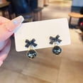 thumbnail image 4 of Black CZ Bow Stud Earrings for Women Gold-Toned Fashon Bowknot Geometric  Dangle Studs Earring Charms Crystal Drop Halloween Holiday Birthday Jewelry for Sister Daughter, 4 of 6