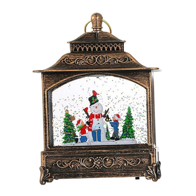 Lámpara de linterna navideña, decoración del hogar, bola de nieve navideña musical navideña, paisaje navideño para adornos de fiestas con chimenea Muñeco de nieve