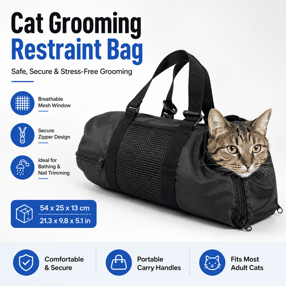 Cat Grooming Restraint Bag with Mesh for Bathing and Nail Trimming, Adjustable for Trimming Claw Nails Heavy Duty Mesh Feline Grooming Bathing