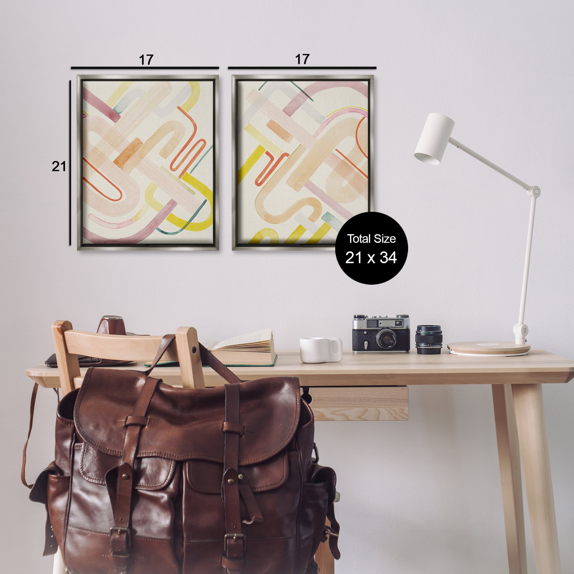Stupell Industries Retro Neutral Patterns Abstract Painting Gray Floater Framed Canvas Art Print Wall Art, 17 x 21, Set of 2