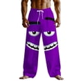 thumbnail image 3 of UVEASISHA Mens Funny Pants with Pockets Summer Loose Straight Leg Linen Pants Novelty 3D Cartoon Print Beach Slacks Stretch Waist Drawstring Trousers Purple L, 3 of 6