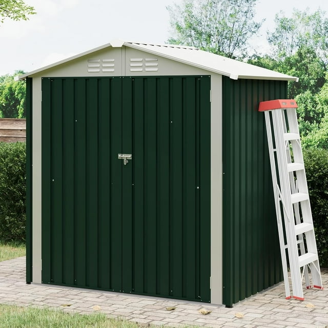 GloryStar Abri de Rangement Extérieur en Métal 183x122 cm avec Porte Verrouillable et Toit en Pente Résistant aux Intempéries et aux UV, Idéal pour Ranger en Toute Sécurité Vélos, Outils et Bacs à Ordures dans Votre Cour Arrière, patio Ou Jardin