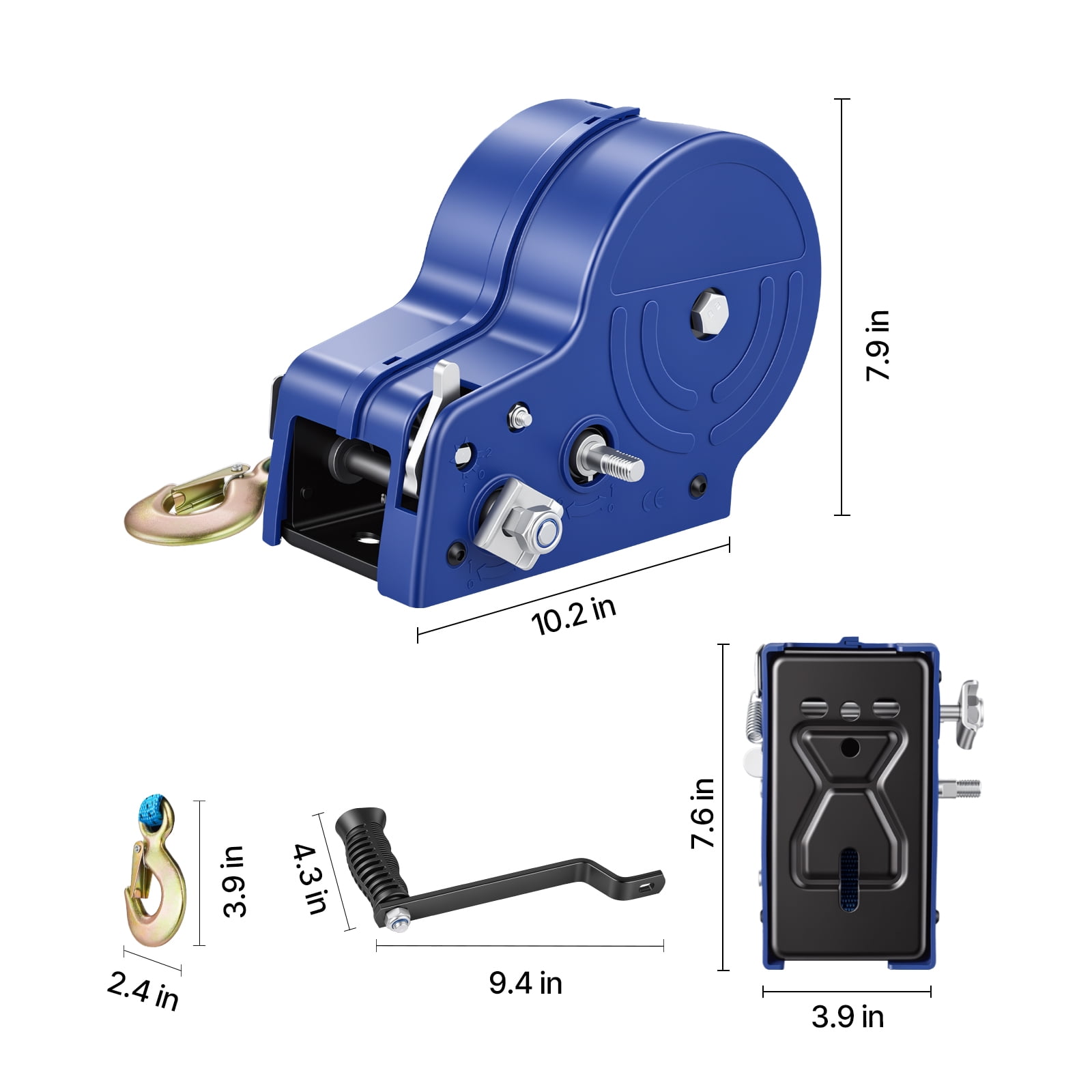 KFFKFF 3500 lbs Manual Boat Winch with 20ft Gray-Black Polyester Strap, Durable Two-Way Ratchet and Anti-Slip Handle for Towing Boats and ATVs