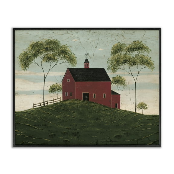 Stupell Industries Red Barn with Tree Pair Farm Painting Black Framed Art Print Wall Art, 14 x 11