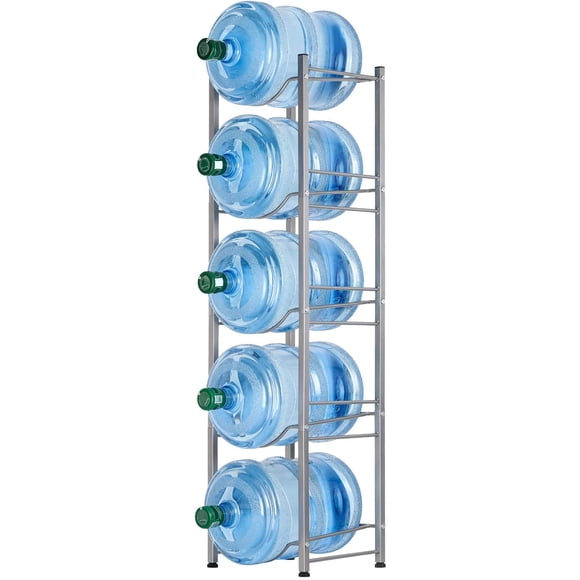 LIANTRAL 5-Tier Water Cooler Jug Rack, 5 Gallon Bottle Storage, Detachable Heavy Duty Holder for Home, Office (Silver)