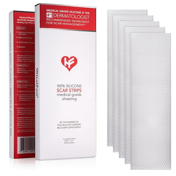 Physician Formulated Silicone Scar Sheets - Advanced Crosspolymer Medical Grade Silicone Scar Strips for Surgery, C Section, Keloids & Hypertrophic Scars - Silicone Tape For Scars (5 Sheets)