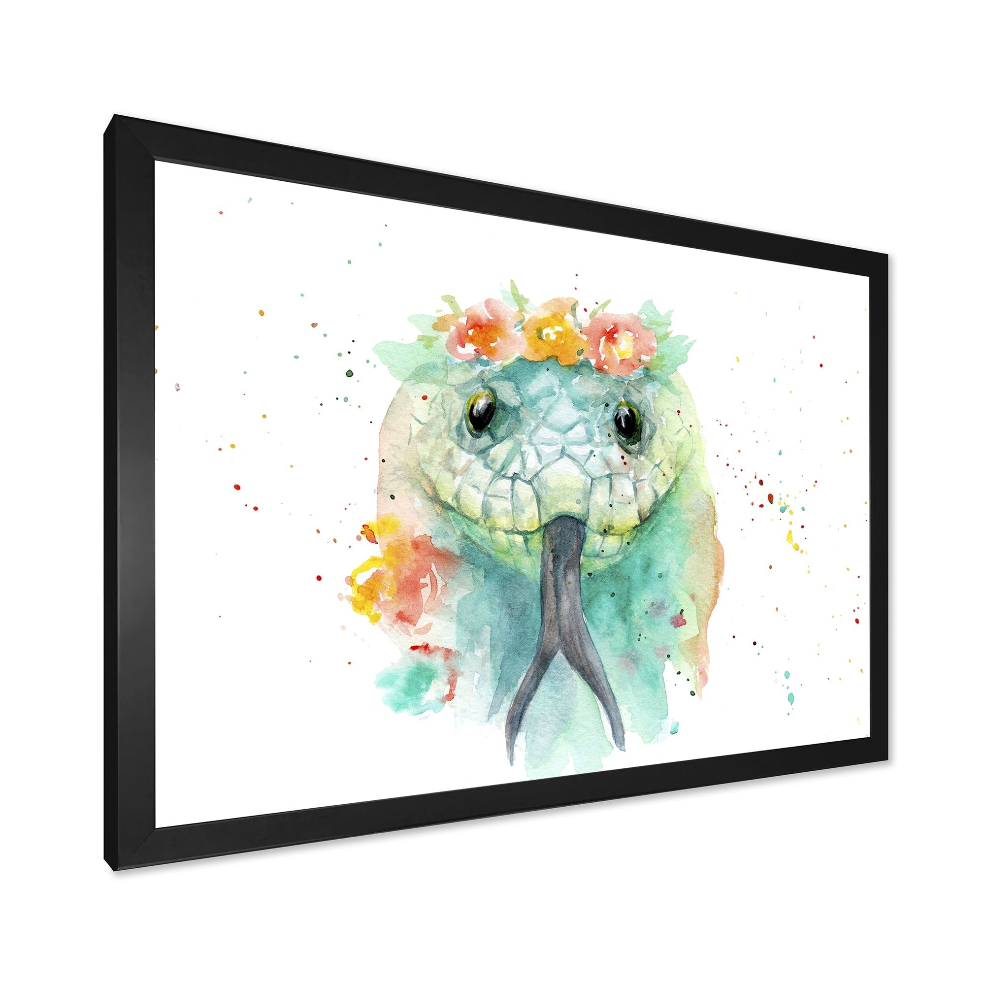 Designart 'Portrait A Green Snake In Flowers' Farmhouse Framed Art Print