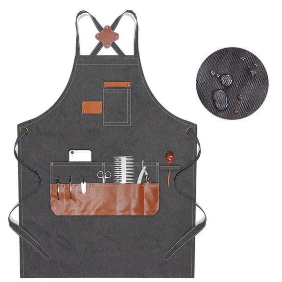 Waterproof Canvas Apron with Multi Pockets Unisex Barber Work Apron for Coffee Shop Painting Durable Protective Apron