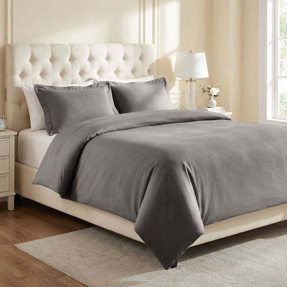 Superior 3-Piece Hanlon Cotton Blend Solid Duvet CoverSet, King/ Cal King, Grey