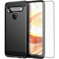 thumbnail image 1 of MYKOMI Phone Case for LG K61/Q61/K51S/K41S with Tempered Glass Screen Protector Cover and Slim Thin Soft TPU Mobile Film Rugged Cell Accessories Protective K 61 51S 41S Women Men Carbon Fiber Black, 1 of 6