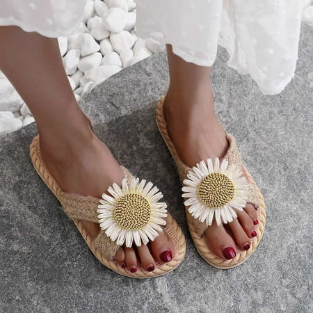 

FZM Women shoes Spring And Summer Imitation Straw Woven Women Flat Sandals And Flip Flops Beach Slippers
