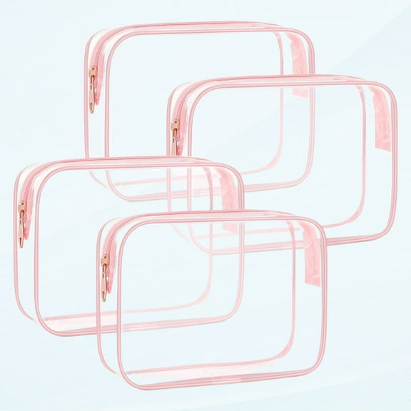 Approved Toiletry Bag, 4 Pack Cosmetic Bags with Zipper Make Up Airline Travel Luggage, PVC Makeup Bags for Travel, Quart Size Travel Bags for Men and Women-Pink