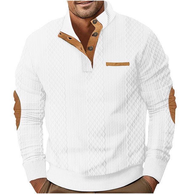 Yuyuzo Chandails en Molleton pour Hommes Manches Longues Col Montant Ample Décontracté 1/4 Boutonné Automne Hiver Pull Tops